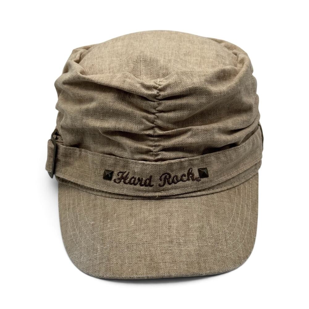 Vintage Hard Rock Cafe Scrunch Linen Hat With Buckle Canvas Natural Tan